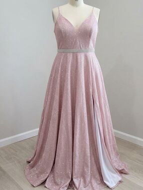 Sparkling Blush Pink A-Line Evening Dress with Beaded Waist
